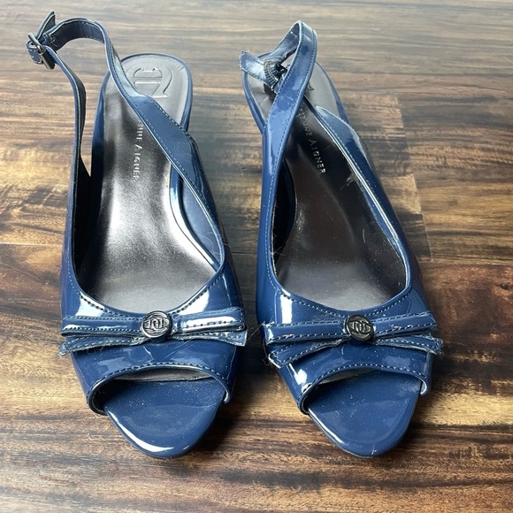 Etienne Aigner Shoes - Etienne Aigner Uta Blue Low heeled Parent Leather Sling back shoes Size 11